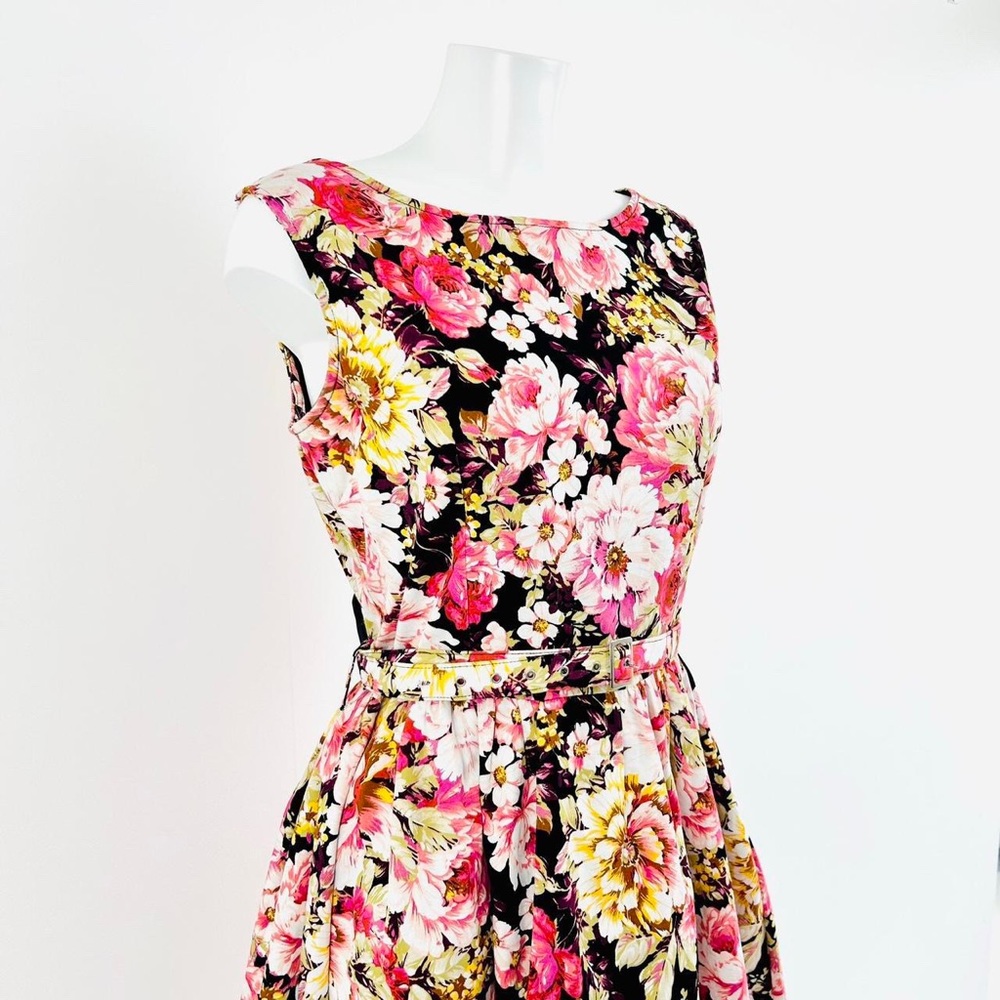 Lindy Bop Audrey Womens Floral Dress UK16 Belted Fit & Flare Retro Style - Picture 3 of 8